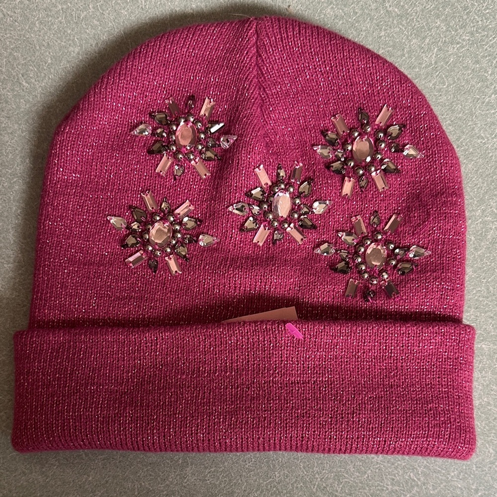 Claire's Fuchsia Embellished Beanie NWT